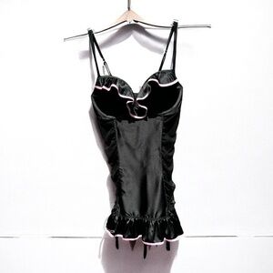 🌻 Victoria’s Secret Sexy Little Things Black Pink trim Bustier Lingerie Size 36C
